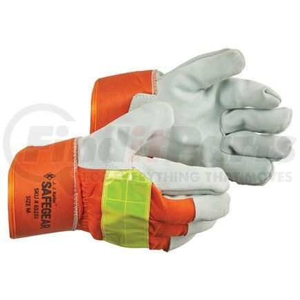 65281 by JJ KELLER - SAFEGEAR™ Hi-Vis Split Cowhide Leather Palm Work Gloves - Medium, Sold as 1 Pair