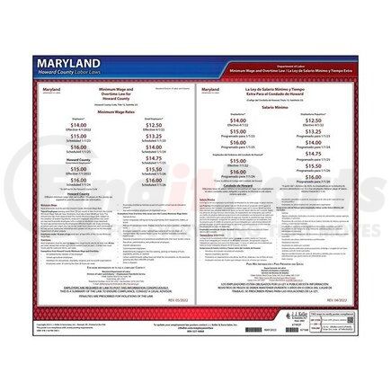 67168 by JJ KELLER - Laminated Poster - Maryland / Howard County Minimum Wage Poster