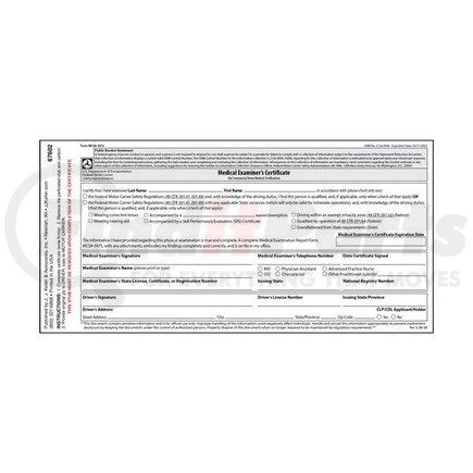 67602 by JJ KELLER - Medical Examination Certificate - Unlaminated, Carbon, Snap-Out