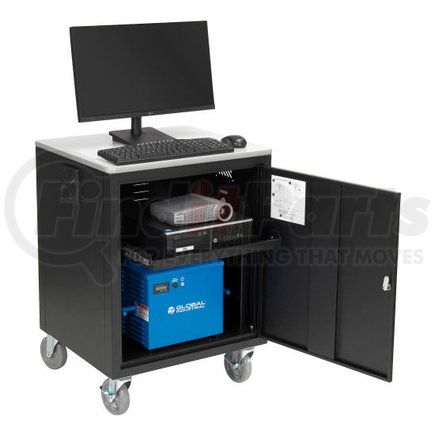 241659PBK40 by GLOBAL INDUSTRIAL - Mobile Powered Audio Visual Cart - with Lockable Cabinet, Black, 40AH Battery