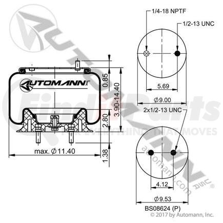 AB1DK20D-9616 by AUTOMANN - AIR SPRING ROLLING LOBE