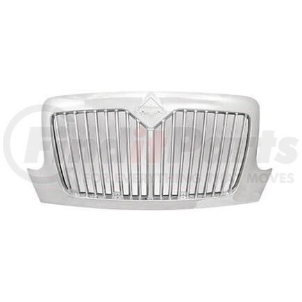 HDG010044 by NAVISTAR - This is a grille for a 2001 - 2015 Durastar 4100, 4200, 4300, 4400 series with a chrome finish and a bug screen.