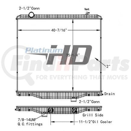 HDC010823PA by NAVISTAR - Design Style  Plastic Aluminum 2 Row With Oversize TubesHeight  35 1/4 InchesWidth  40 9/16 InchesDepth  2 InchesInlet  2 1/2 Inch ConnectionOutlet  2 1/2 Inch ConnectionTrans Oil Cooler  11 1/2 Inch Grill SideMake  InternationalModel  Pro