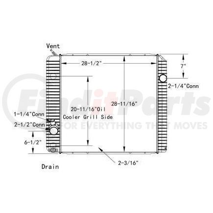 HDC010881PA by NAVISTAR - Design Style  Plastic AluminumHeight  28 1/2 InchesWidth  28 11/16 InchesDepth  2 3/16 InchesInlet  2 1/4 Inch Connection Upper RightOutlet  2 1/2 Inch Lower Left With 1 1/4 Inch ConnectionEngine Oil Cooler  NoTrans Oil Cooler  20 3/4 Inch G