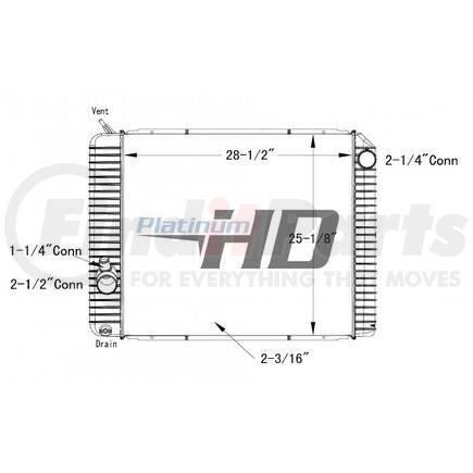 HDC010444PA by NAVISTAR - Design Style  Plastic AluminumHeight  28 1/2 InchesWidth  25 1/8 InchesDepth  2 3/16 InchesInlet  2 1/4 Inch Connection Upper RightOutlet  2 1/2 Inch Connection Lower Left With 1 1/4 Service PortEngine Oil Cooler  NoTrans Oil Cooler  NoMak