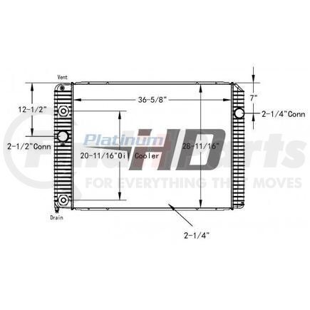 HDC010954PA by NAVISTAR - Design Style  Plastic AluminumHeight  36 5/8 InchesWidth  28 11/16 InchesDepth  2 3/16 InchesInlet  2 1/4 Inch Connection 7 Inches To Center TopOutlet  2 1/2 Inch Connection 12-1/2 Inches To Center TopEngine Oil Cooler  NoTrans Oil Cooler  2