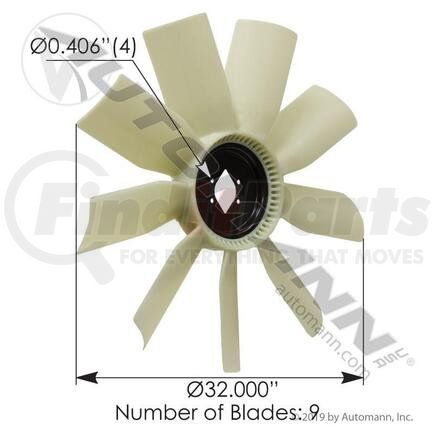 810.FB9920 by AUTOMANN - Engine Cooling Fan Blade - 2.56" Pilot, 9 Blades X 32", 3.5" Bolt Centers
