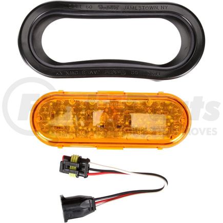 60075Y by PACCAR - Auxiliary Turn Signal Light - 60 Series, Yellow, Oval, LED, 26 Diodes, Black Grommet Mount, Fit N' Forget, Straight PL-3 Female