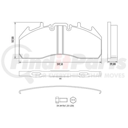 MPBD1708CV by HALDEX - Disc Brake Pad Repair Kit - CV Advanced, For Meritor ELSA 225-3 Caliper, FMSI D1708