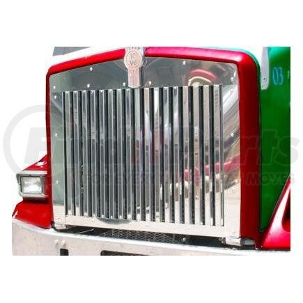 K2046 by ARANDA - Hood Grill w/15 Vertical Bars Make Kenworth Model W900L L- Hood Years '14 & Older Size 45x37 Units 1 Unit  Material S.S. Gauge 18G Alloy #430 Finish BA