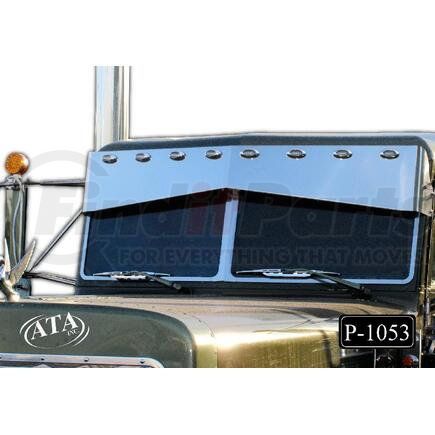 P-1053 by ARANDA - Visor Bowtie Blind Mount (2 hole side mount) Make Peterbilt Model All St./Utra Cab Years '14 & Older Size 11x7 Units 1 Pc. Material S.S. Gauge 16G Alloy #430 Finish BA Shipping Measurements 64x16x14=24lbs