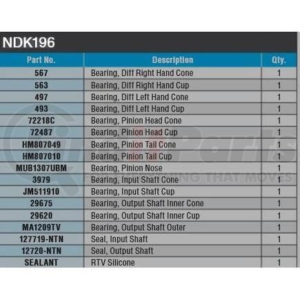 NDK196 by NTN - Axle Differential Bearing and Seal Kit