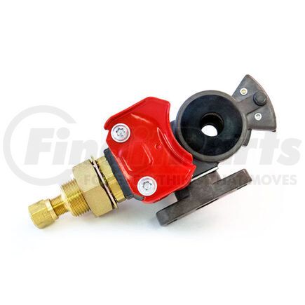 TR035095 by TORQUE PARTS - Gladhand - Emergency, Aluminum, Red, with Shut-Off Valve, 3/8" FPT Port Size, 1/4" FPT Air Line Fitting Port, with Polyurethane Seal