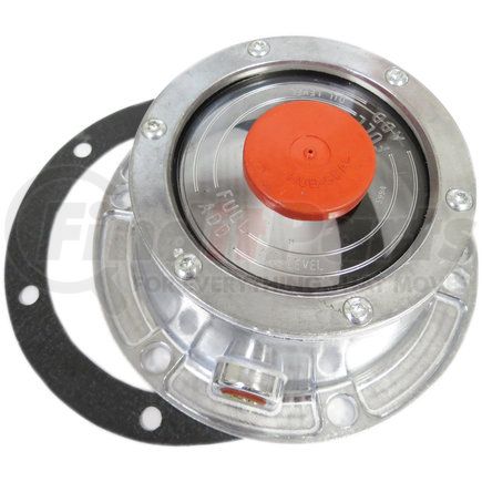 TR3434009 by TORQUE PARTS - Wheel Hub Cap - Aluminum, with Plug and Gasket, 6 Bolts, 5-1/2 Bolt Circle, 5/16 Bolt Size