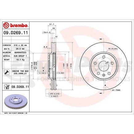09.D269.11 by BREMBO - Premium UV Coated Front Brake Rotor