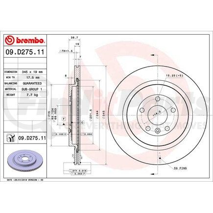 09.D275.11 by BREMBO - Premium UV Coated Front Brake Rotor