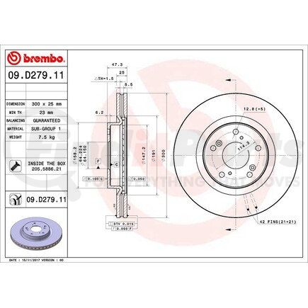 09.D279.11 by BREMBO - Premium UV Coated Front Brake Rotor