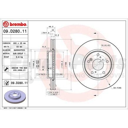 09.D280.11 by BREMBO - Premium UV Coated Front Brake Rotor