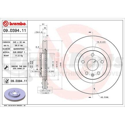 09.D394.11 by BREMBO - Premium UV Coated Front Brake Rotor