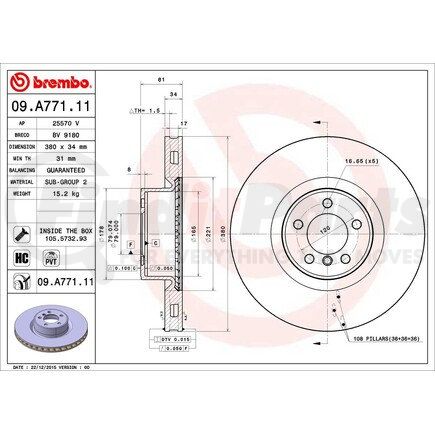 09.A771.11 by BREMBO - Premium UV Coated Front Brake Rotor