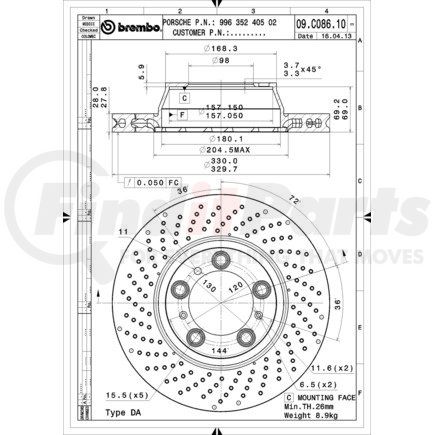 09 C086 11 by BREMBO - Disc Brake Rotor for PORSCHE