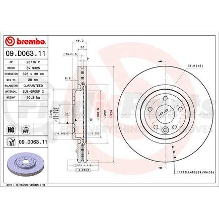 09.D063.11 by BREMBO - Premium UV Coated Front Brake Rotor