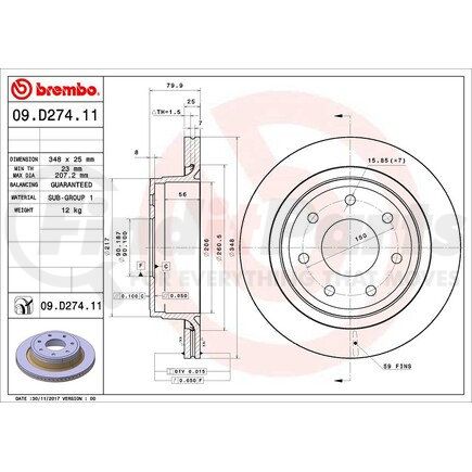 09.D274.11 by BREMBO - Premium Front Brake Rotor