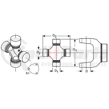 050967100 by DANA - Universal Joint; 3-Hole Bearing Plate Style; Greaseable