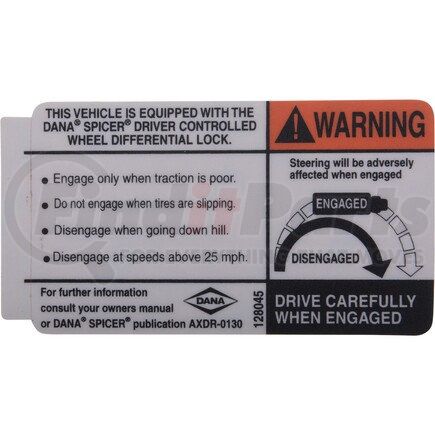 128045 by DANA - Vehicle Warning Sign - for Driver Controlled Differeiential Lock