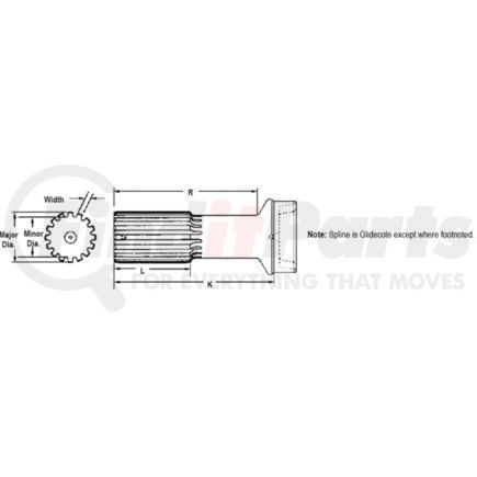 5-40-1031 by DANA - 1550-1710 Series Drive Shaft Stub Shaft - Steel, 2.00 in. Major dia., 16 Spline