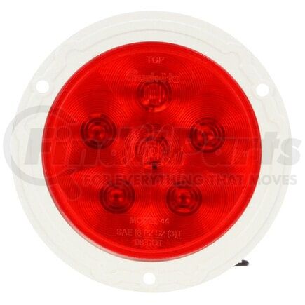 44980R by TRUCK-LITE - LED Stop/Turn/Tail Light - Super 44, Red, Round, 6 Diode, White Flange Mount, Diamond Shell, Hardwired, Male Pin, 12V