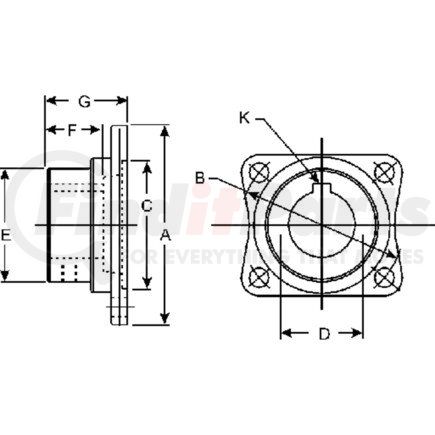 3-1-163 by DANA - Rectangular Flange Drive Shaft Companion Flange - Steel, Rectangular Flange, 4 Holes