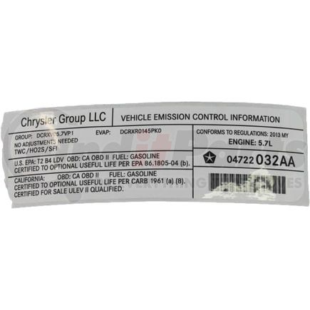 04722032AA by MOPAR - LABEL