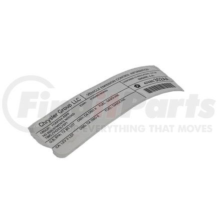 47480302AA by MOPAR - Emission Label - Attached To Fem Carrier, For 2015 Jeep Grand Cherokee