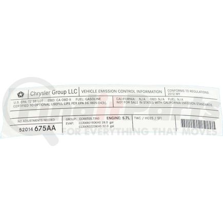 52014675AA by MOPAR - Emission Label