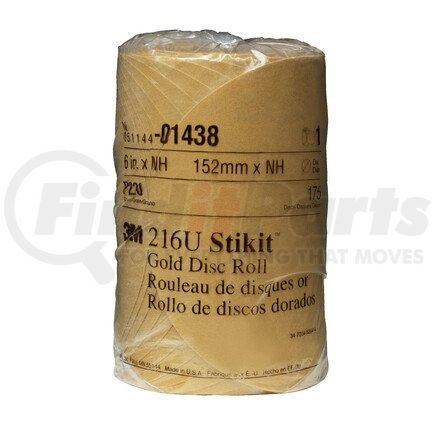 01438 by 3M - Stikit™ Gold Disc Roll, 6 in, P220, 175 discs per roll, 6 rolls per box