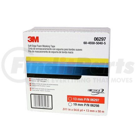 06297 by 3M - Soft Edge Foam Masking Tape, 13 mm x 50 m, 1 per case