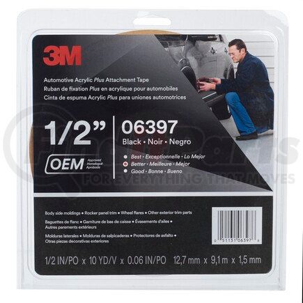 06397 by 3M - Automotive Acrylic Plus Attachment Tape, Black, 1.52 mm, 1/PKG, Item # 06397