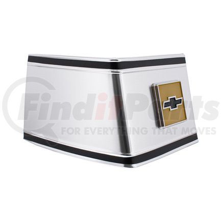 111009 by UNITED PACIFIC - Truck Cab Corner Molding - Rear, Right, Brushed Aluminum, with Chevrolet Bowtie