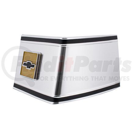 111008 by UNITED PACIFIC - Truck Cab Corner Molding - Rear, Left, Brushed Aluminum, with Chevrolet Bowtie