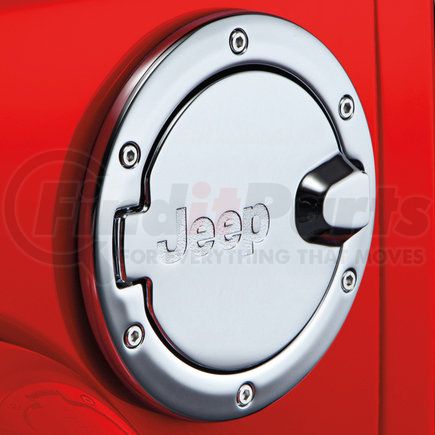 82214794 by MOPAR - Fuel Filler Door - Chrome, with Jeep Logo, for 2007-2017 Jeep Wrangler & 2018 Wrangler JK