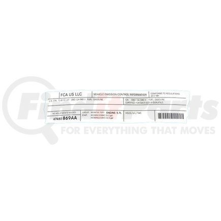 47480869AA by MOPAR - Emission Label - For 2017 Ram 1500