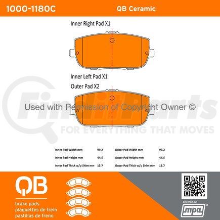 1000-1180C by MPA ELECTRICAL - QB Ceramic Brake Pads