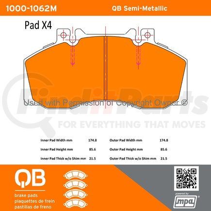 1000-1062M by MPA ELECTRICAL - QB Semi-Metallic Brake Pads