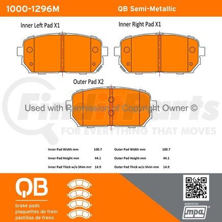 1000-1296M by MPA ELECTRICAL - QB Semi-Metallic Brake Pads