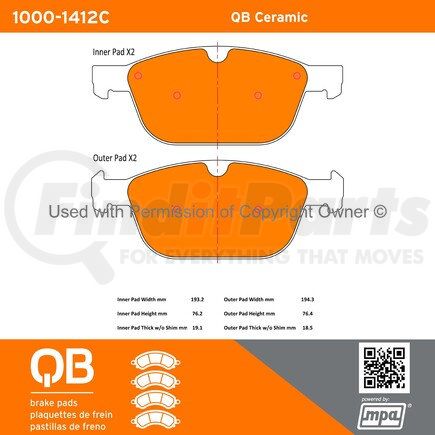 1000-1412C by MPA ELECTRICAL - QB Ceramic Brake Pads