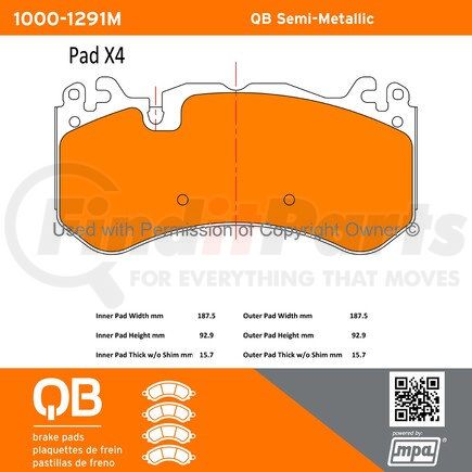 1000-1291M by MPA ELECTRICAL - QB Semi-Metallic Brake Pads