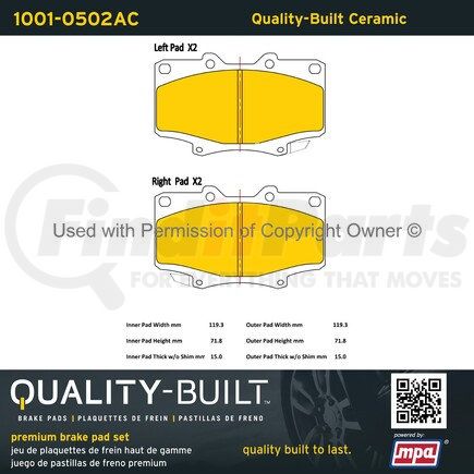 1001-0502AC by MPA ELECTRICAL - Quality-Built Premium Ceramic Brake Pads w/ Hardware