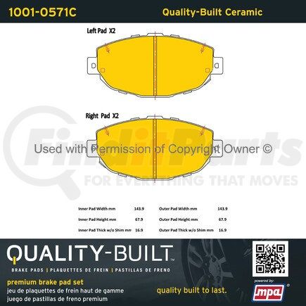 1001-0571C by MPA ELECTRICAL - Quality-Built Premium Ceramic Brake Pads w/ Hardware