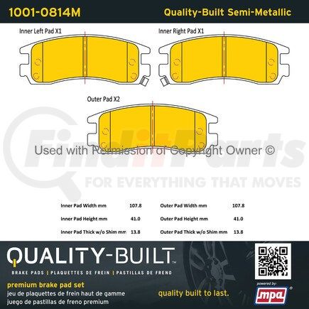 1001-0814M by MPA ELECTRICAL - Quality-Built Premium Semi-Metallic Brake Pads w/ Hardware